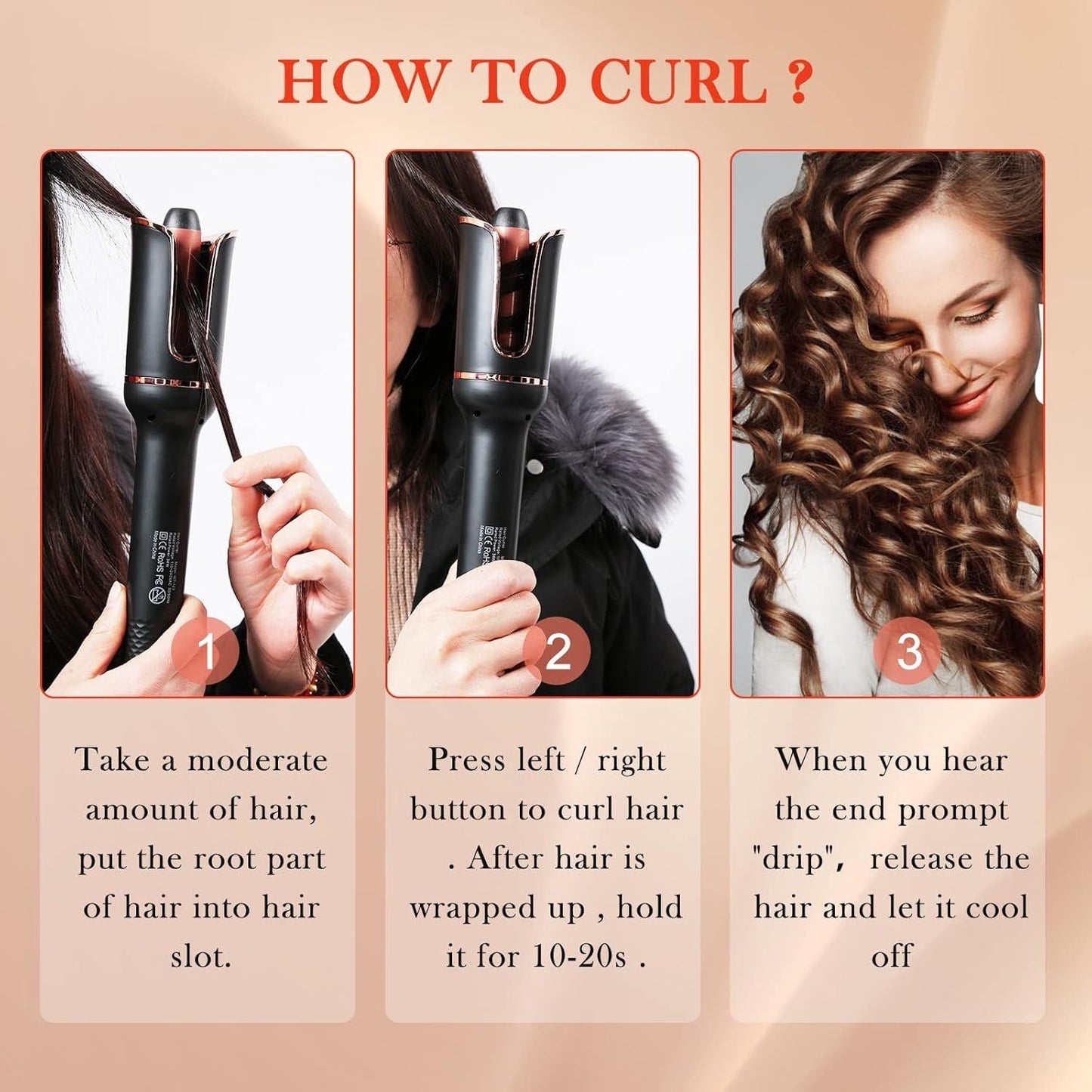 Automatic Curling Iron, Ceramic Ionic Auto-Rotating Hair Curling Wand with Anti-Stuck Technology - Black New Era Fashion LLc
