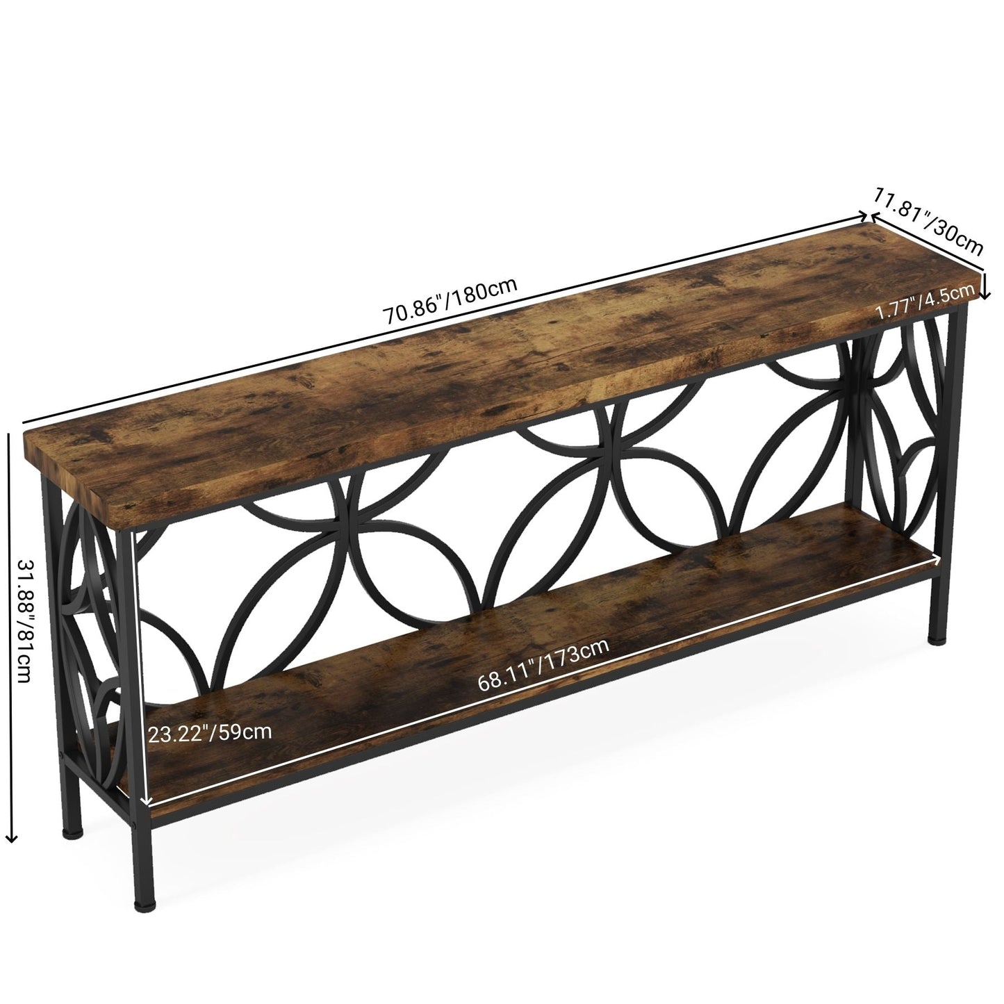 2-Tier Console Table, Industrial Sofa Table Behind Couch New Era Fashion LLc