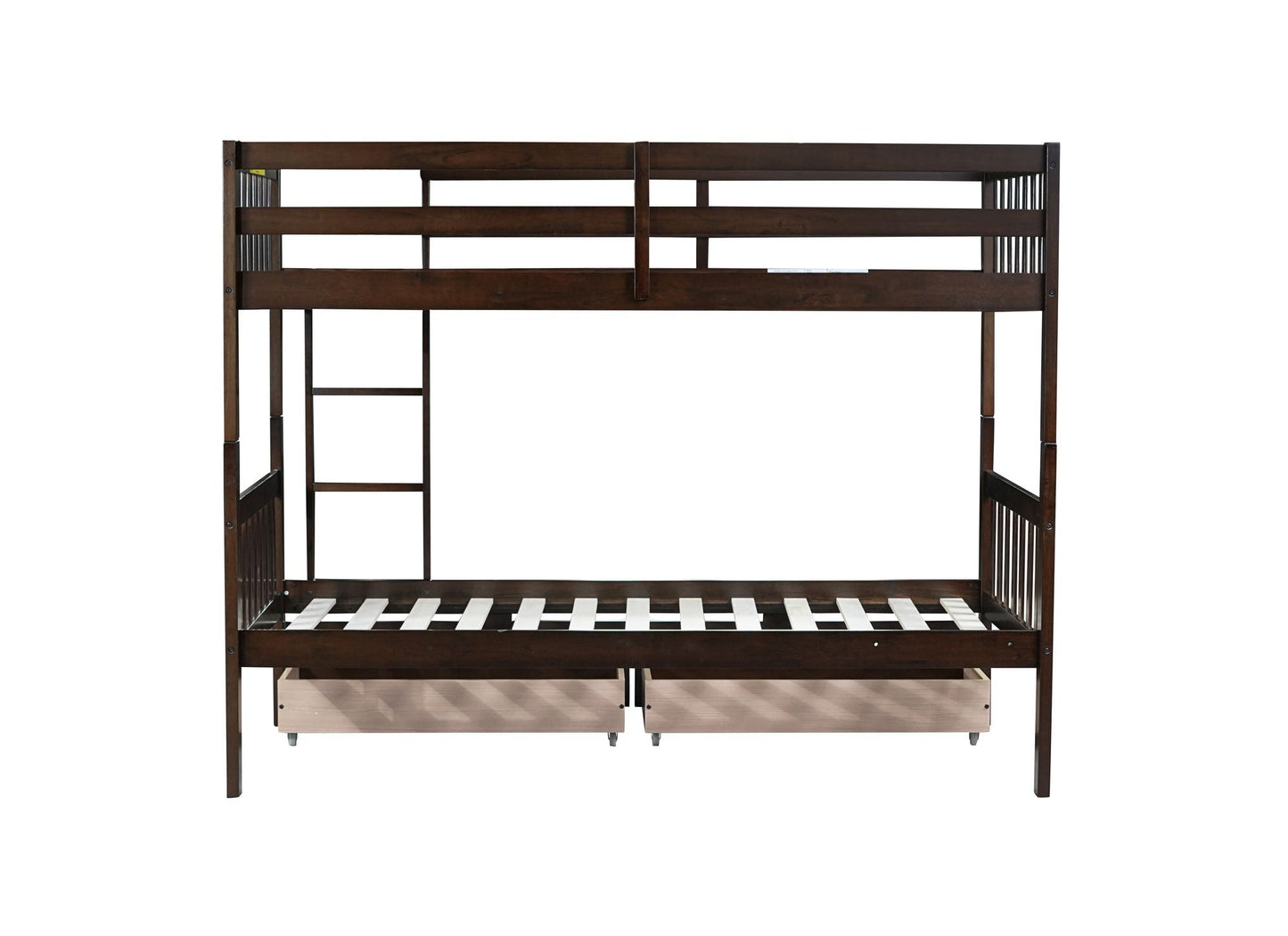 Twin Over Twin Rubber Wood Bunk Bed with 2 Drawers, Convertible into 2 Twin Beds, Twin Size Bunk Bed with Ladder and Safety Guardrails New Era Fashion LLc