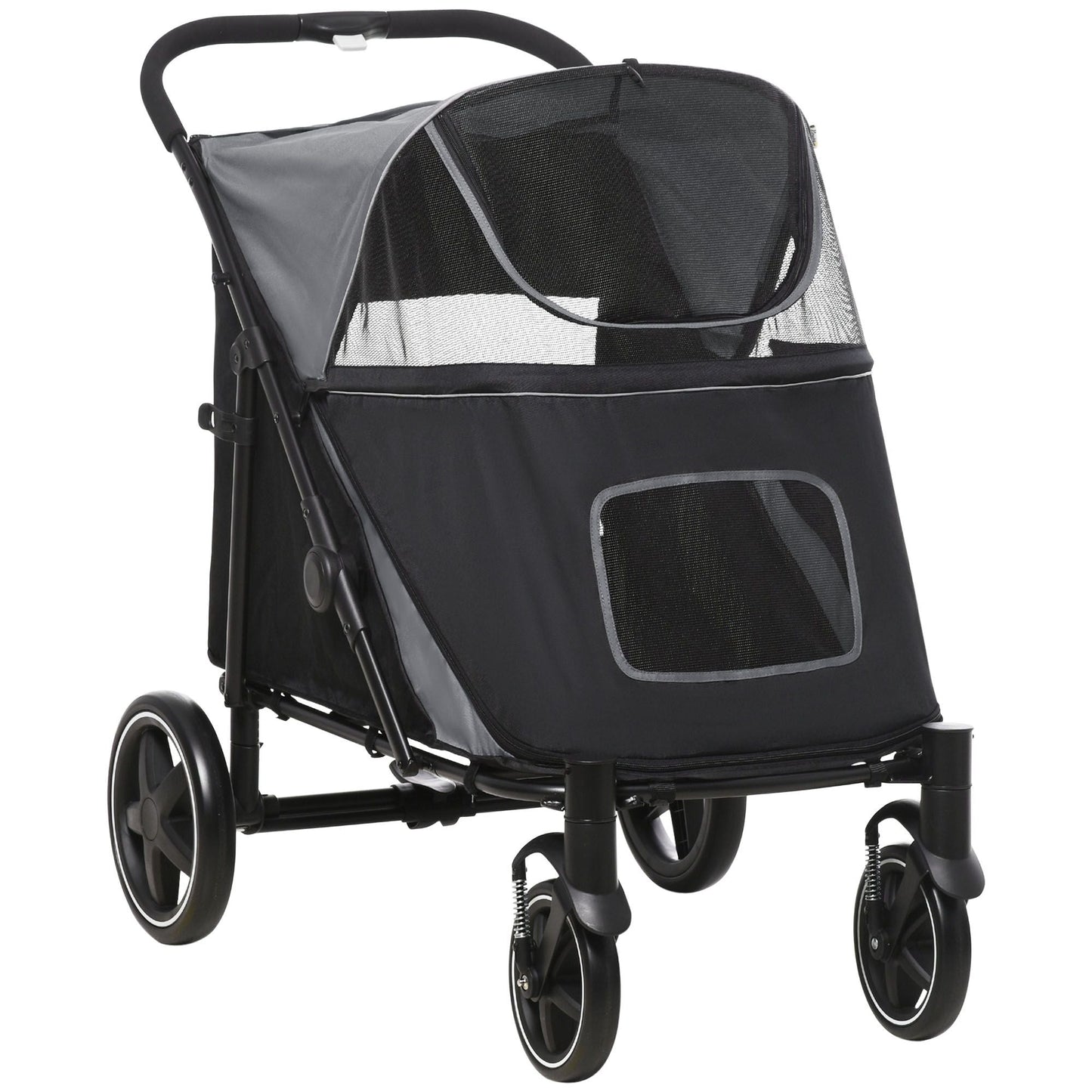 Pet Stroller Dog Cat Carriage One Click Fold with Universal Front Wheels Shock Absorber Brakes Storage Bags Mesh Window New Era Fashion LLc