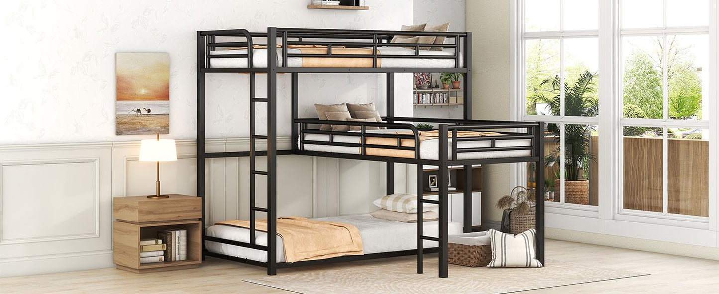 L-shaped Metal Triple Twin Size Bunk Bed New Era Fashion LLc