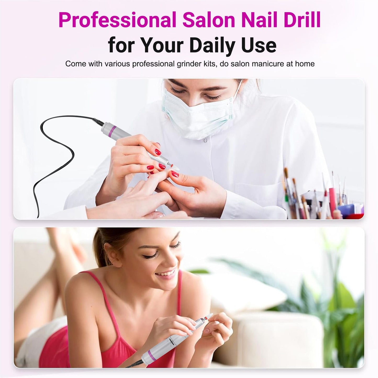 Portable Electric Nail Drill 35000RPM Nails Milling Cutter Wireless Pedicure Grinder Rechargeable Nail Drilling Machine (Silver) New Era Fashion LLc