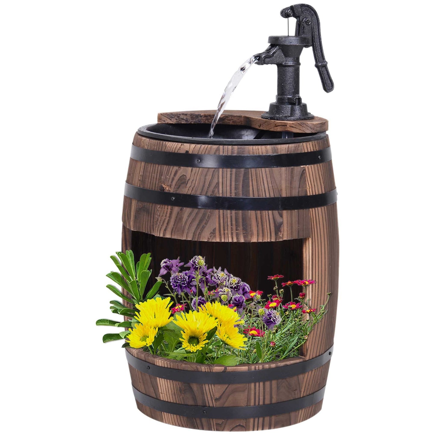2-Tier Wooden Water Pump Fountain with Flower Box Base Durable Design for Garden Decor New Era Fashion LLc