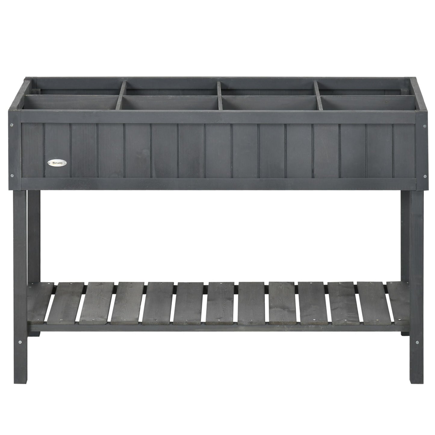 Elevated Planter Box Stand Wooden with 8 Slots and Shelf Dark Grey for Herbs Veggies Flowers New Era Fashion LLc