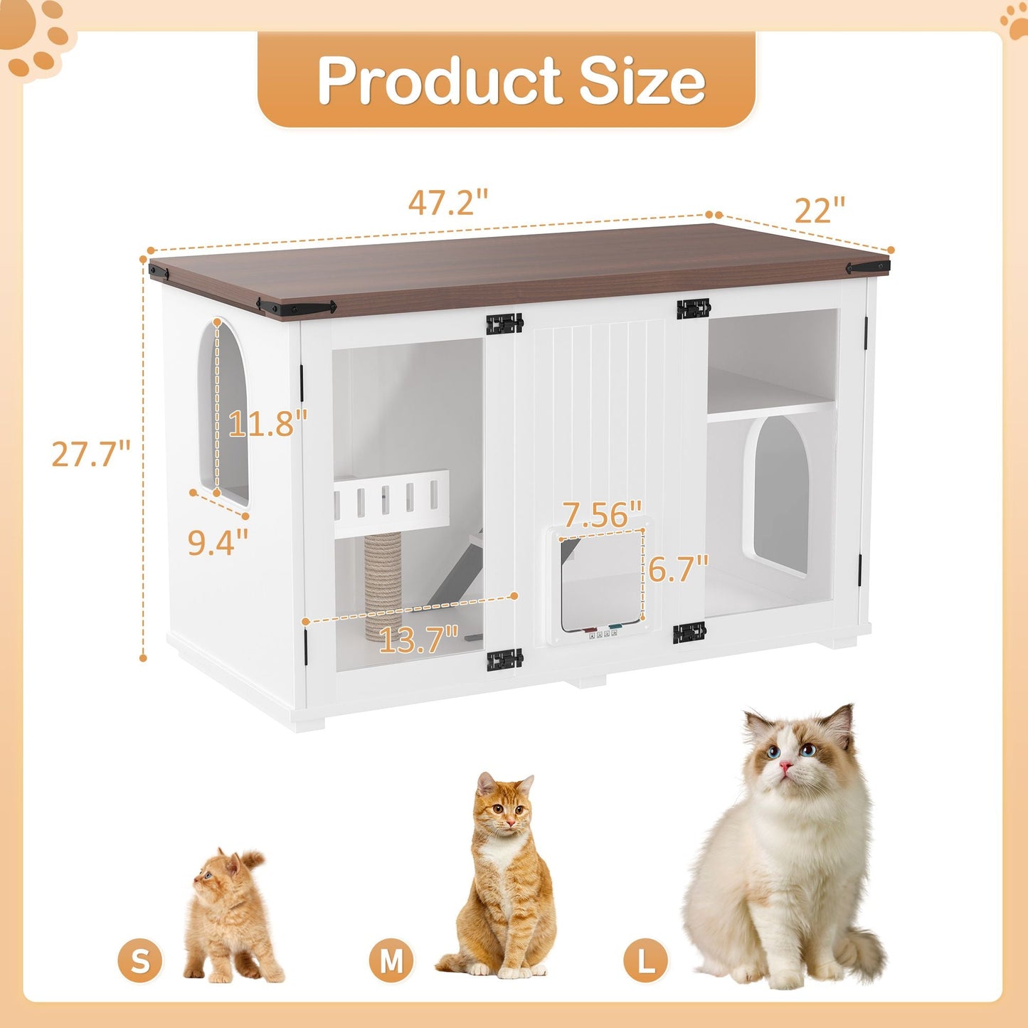 47.25" Large Cat Litter Box Enclosure with LED Light, Hidden Litter Box Furniture, Cat House with Stairs and Cat Scratching Post, Cat Cabinet Side Table with Smart Doors for Living Room New Era Fashion LLc