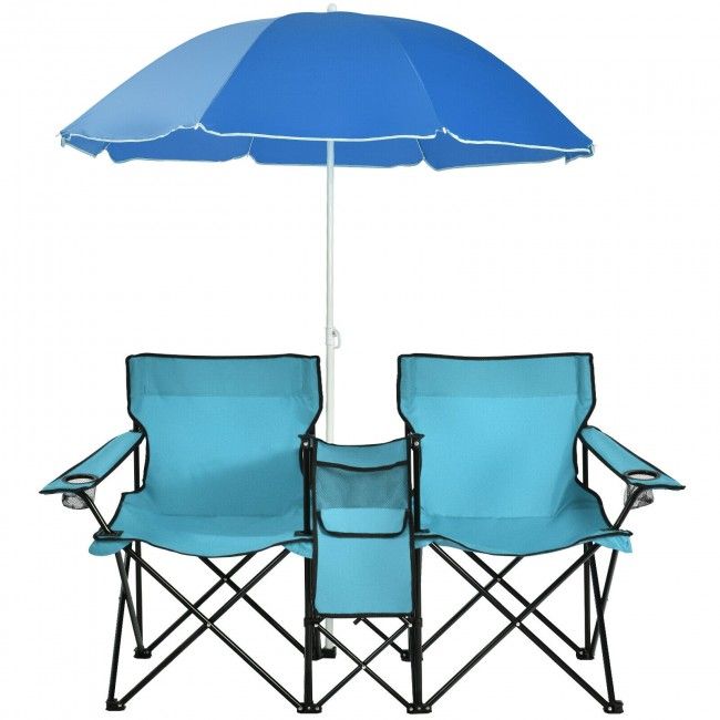 Portable Folding Picnic Double Chair With Umbrella New Era Fashion LLc