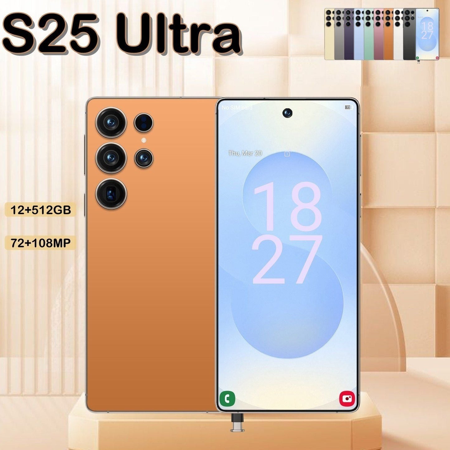 I25 Ultra 5G Smartphone, Unlocked Cell Phone, 6.8" HD Screen Unlocked Phones, , 6000mAh Battery, Built in Pen, 12+512GB, Android 14, Face ID+Fingerprint Lock(Orange) New Era Fashion LLc