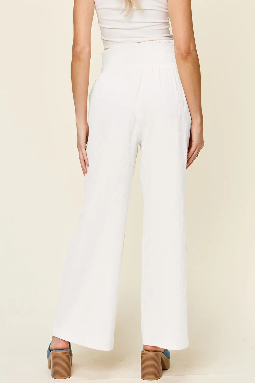 Double Take Full Size Texture Smocked Waist Wide Leg Pants New Era Fashion LLc