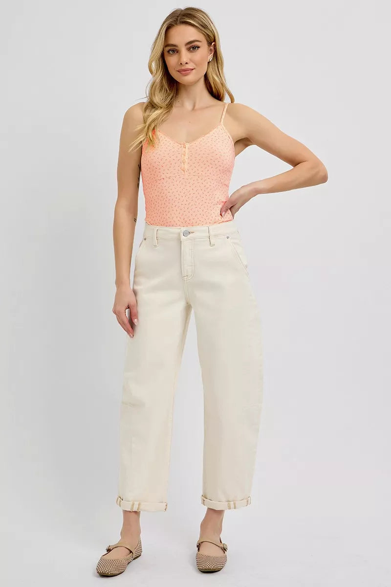 RISEN High Rise Relaxed Barrel Cuffed Jeans West2East Surf