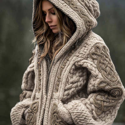 Women’s Printed Hooded Zip-Up Cardigan Sweater FitiqueFit