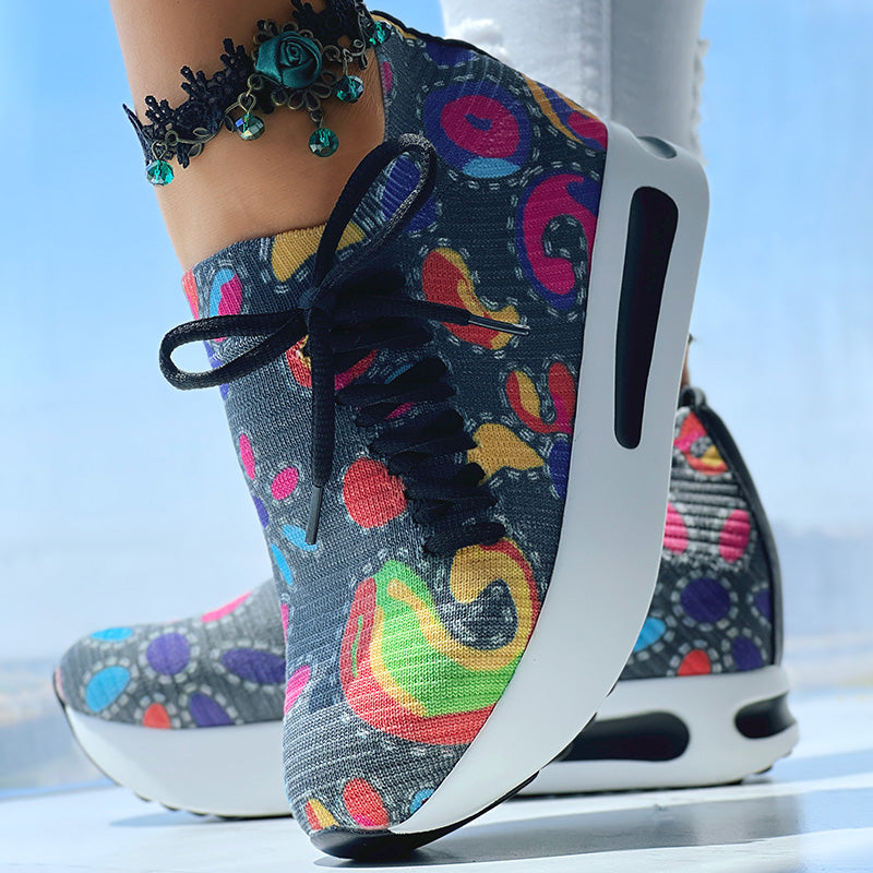 Women's Random Print Side Lace-Up Elastic Sport Shoes, Comfortable Slip-On Sneakers For Women, Casual Daily Wear Footwear See size chart under “more details” The Fashion Celestial