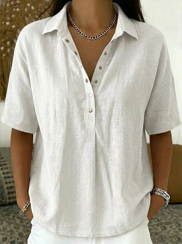 Short Sleeve Button Pullover Shirt – Solid Color Women’s Top FitiqueFit