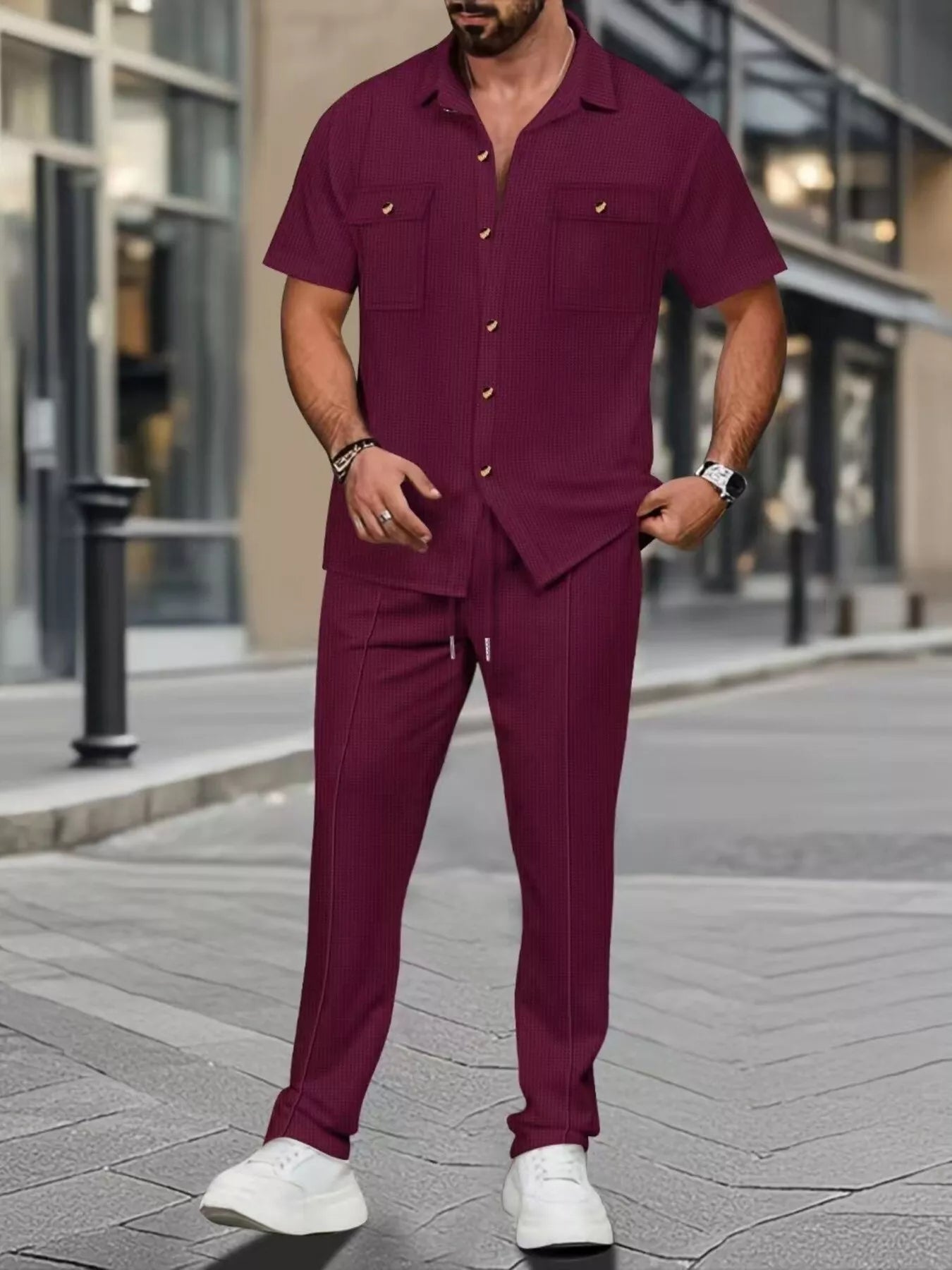Men's Full Size Casual Short Sleeve Shirt and Pants Set Plus Size New Era Fashion LLc