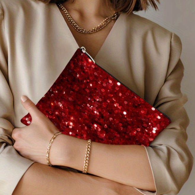 Red Glitter Tote Makeup Bag Set