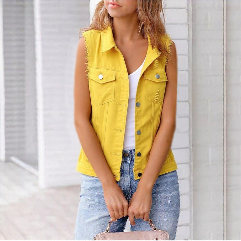Women's Colorful Denim-Style Vest Jacket – Spring & Summer FitiqueFit
