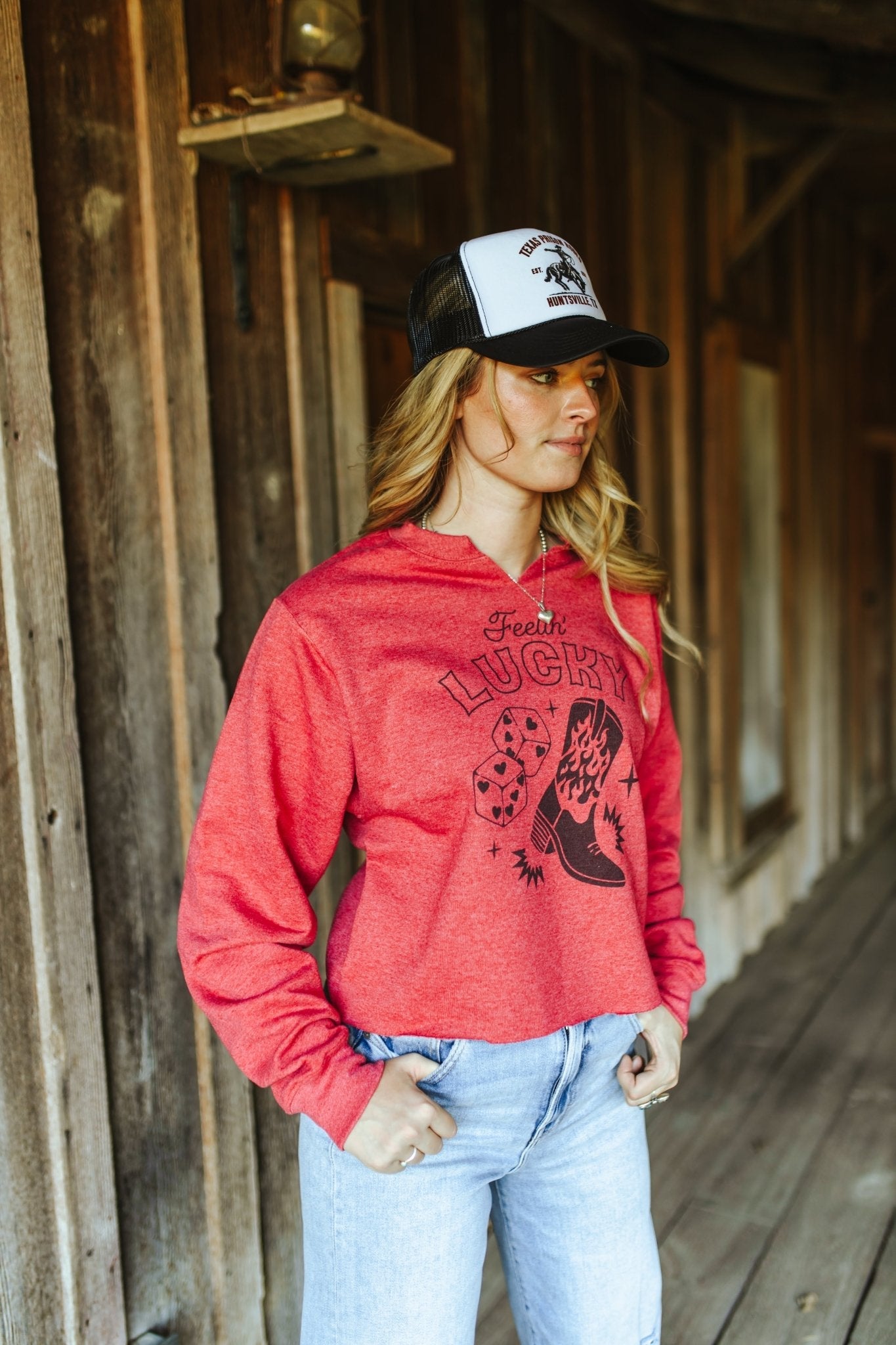 Feelin' Lucky Raw Hem V-Neck Crop Graphic Sweatshirt Wild Junkie