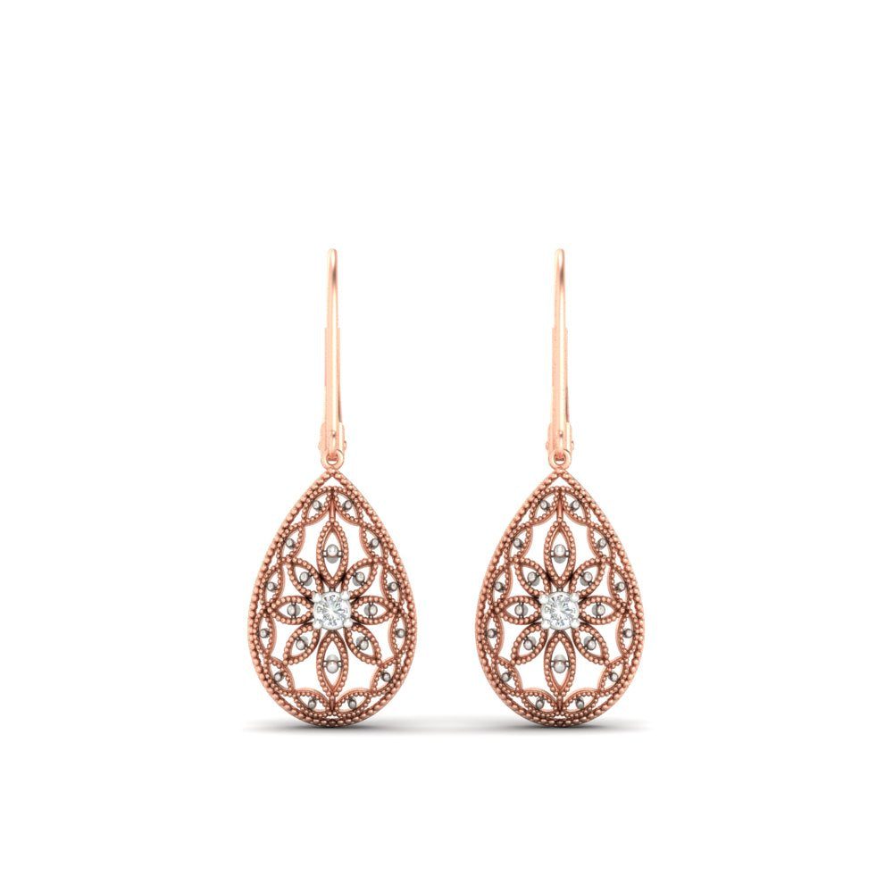 Filigree Diamond Openwork Teardrop Earrings Fascinating Diamonds