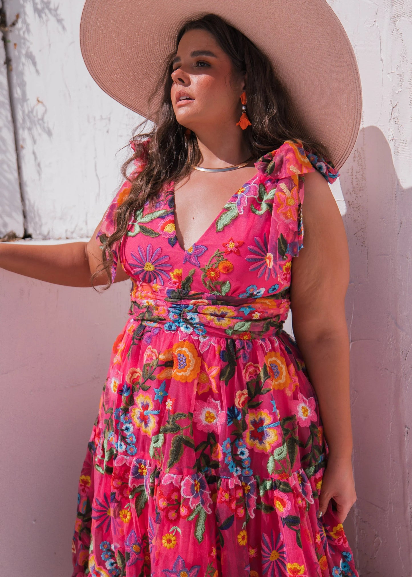 Hibiscus Sleeveless Empire Waist Midi Dress JessaKae