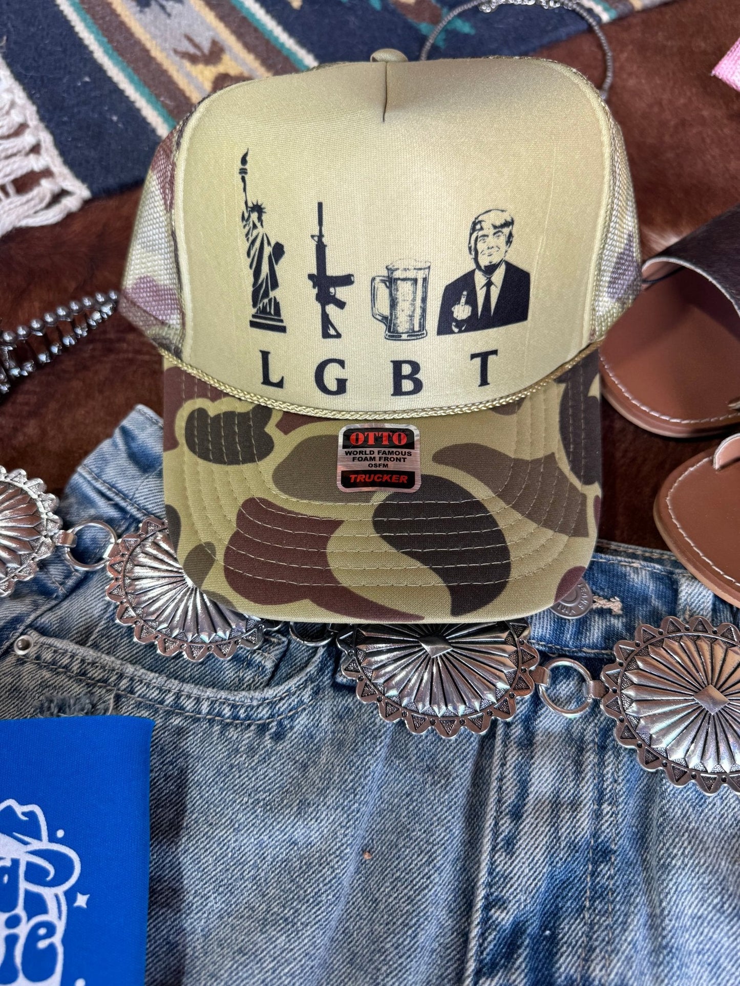 Liberty, Guns, Beer and Trump LGBT Trucker Hat Wild Junkie