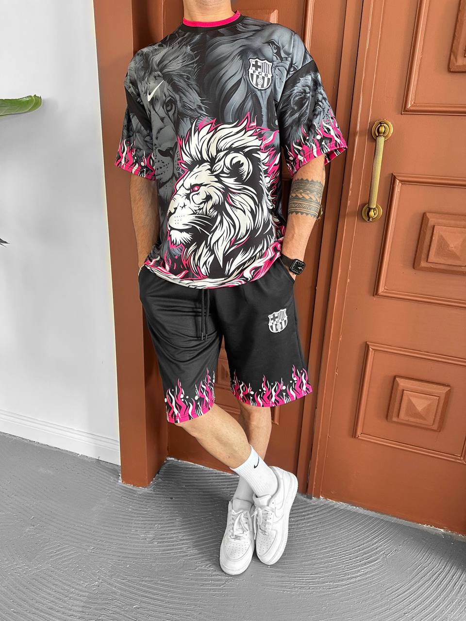 Lion Blaze Men's Graphic Tee & Flame Shorts Set – Fiery Streetwear with Bold Lion Print Withinblack