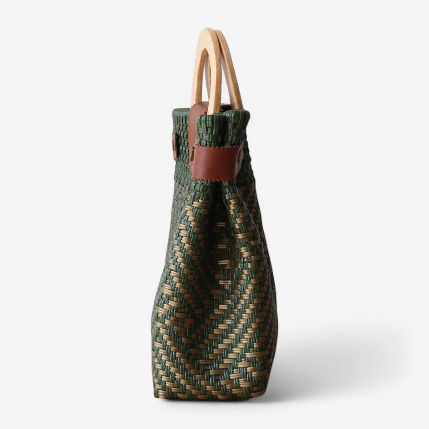 Olive Green & Gold Handmade Tote Bag with Wooden Handle MexiMexi