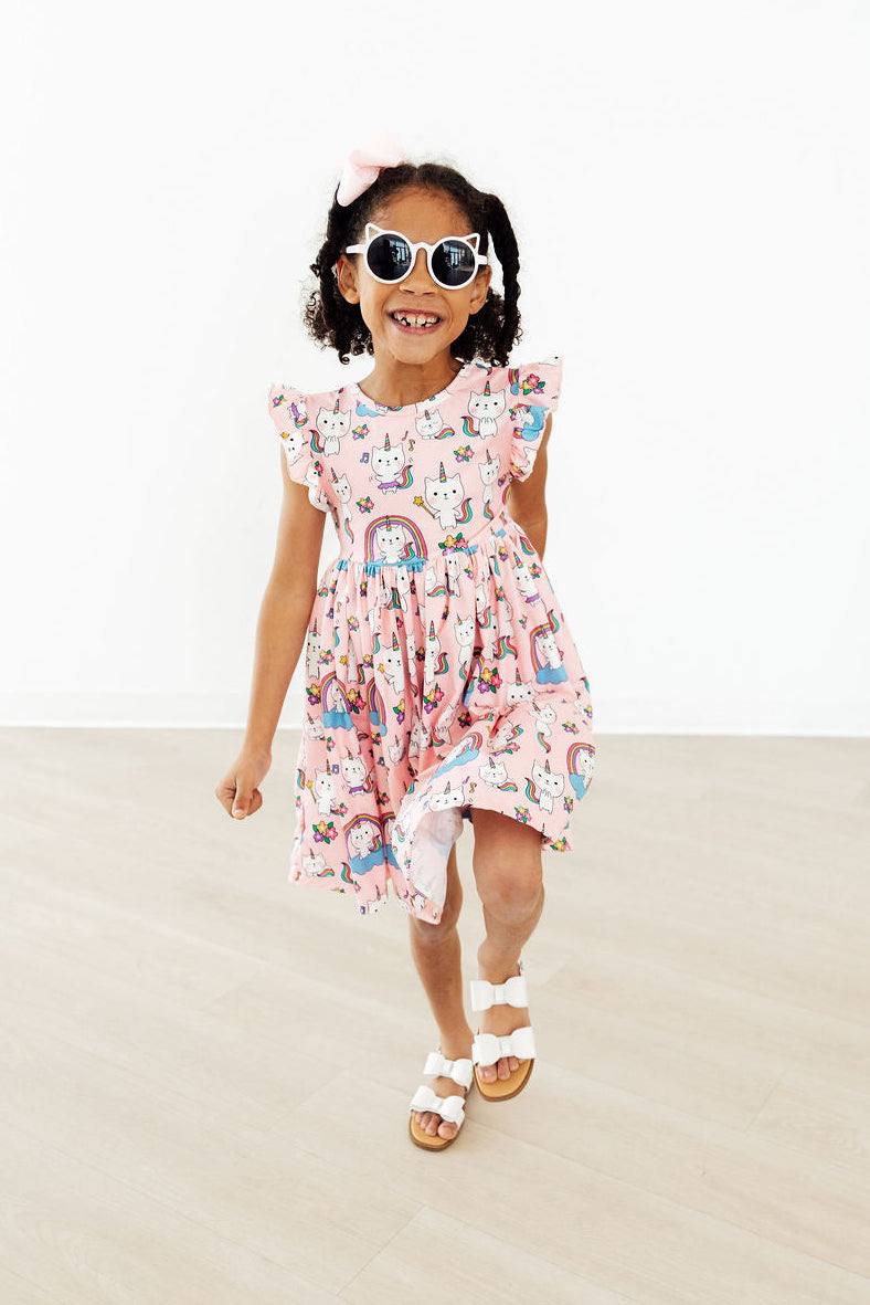 Rainbow Purr-fection Flutter Sleeve Twirl Dress Mila & Rose ®