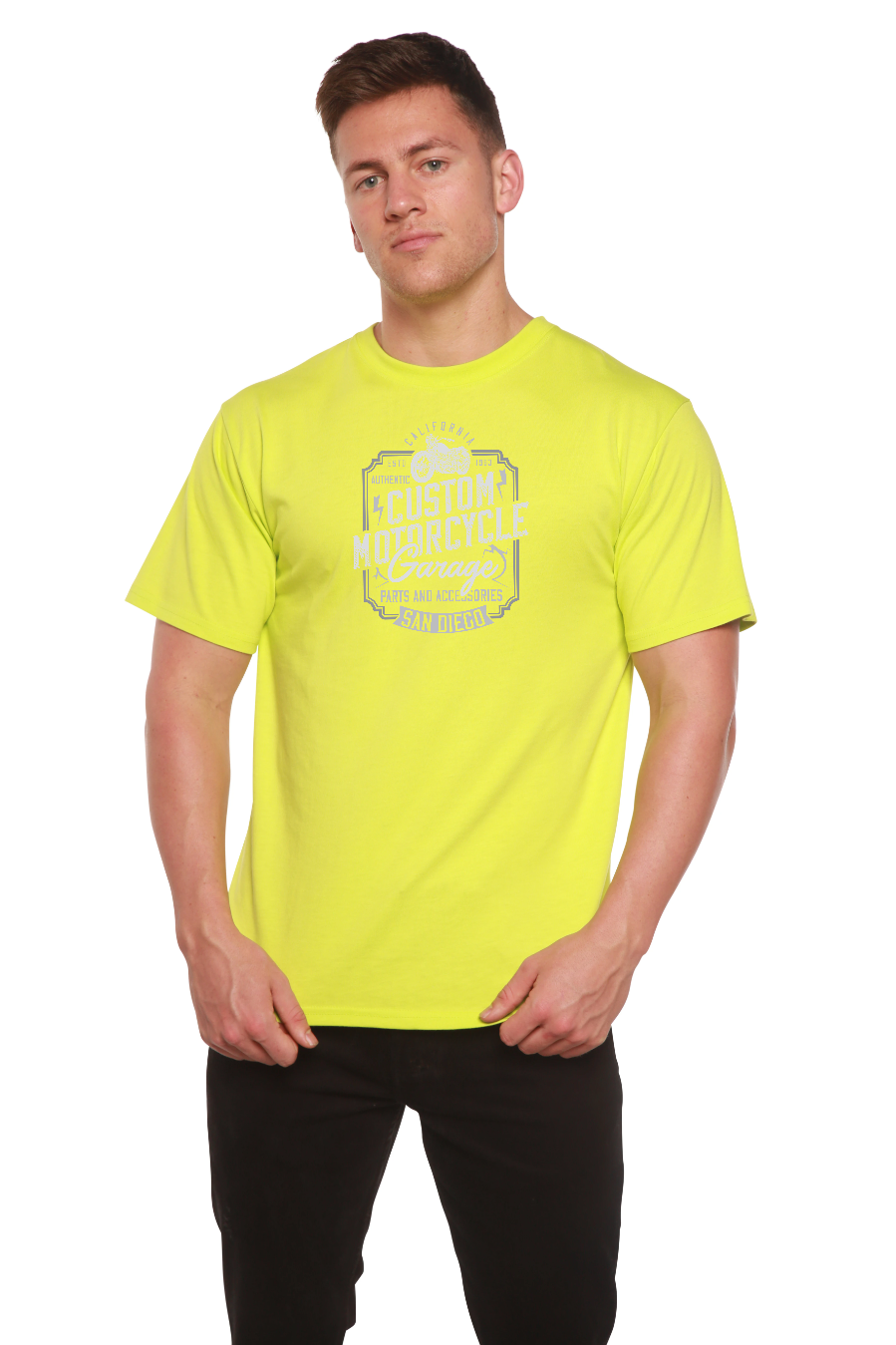 Mototrcycle Garage Men's Bamboo Viscose/Organic Cotton Short Sleeve Graphic T-Shirt Spun Bamboo