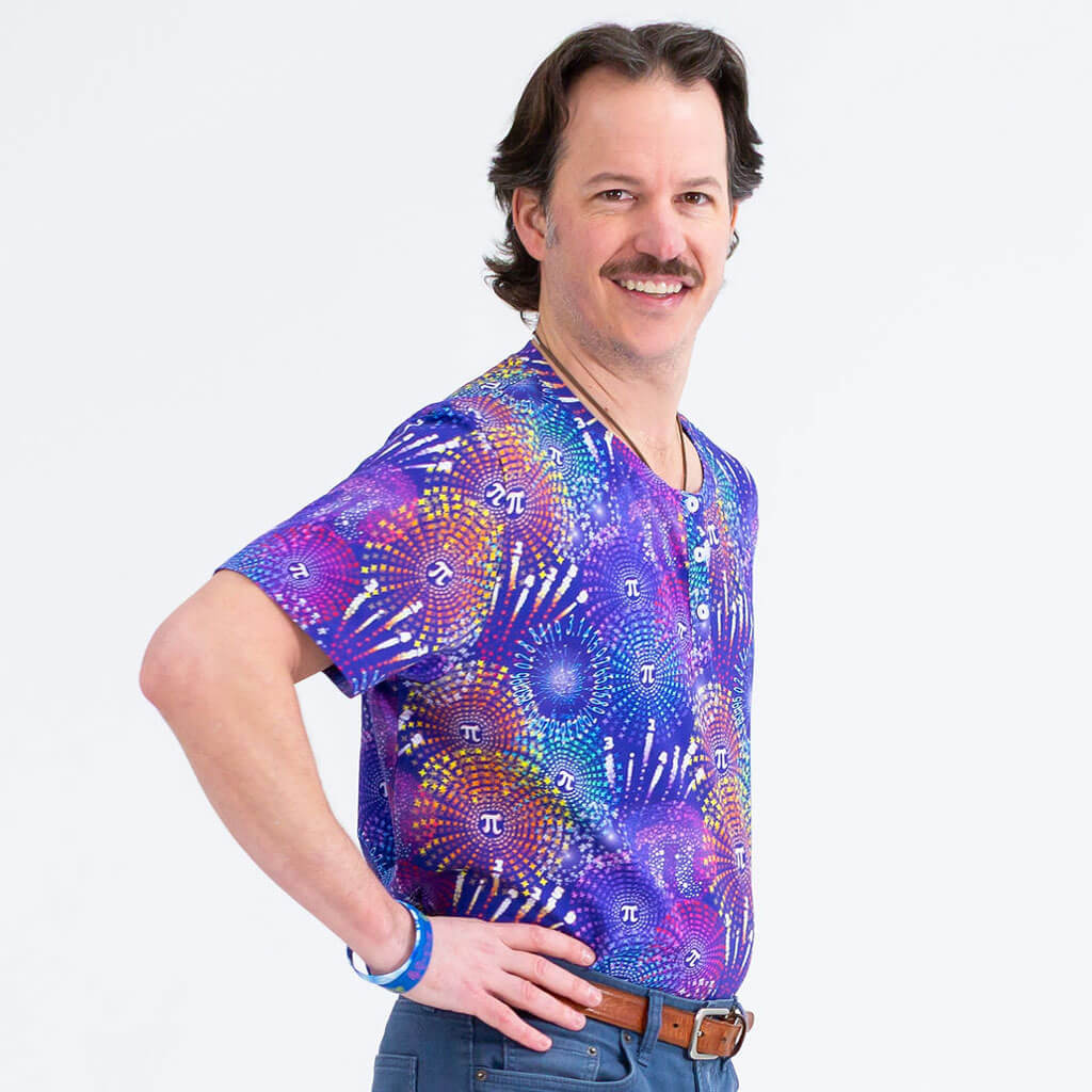 Adult "Pi-rotechnics" Pi Fireworks Henley Short Sleeve Tee Princess Awesome & Boy Wonder