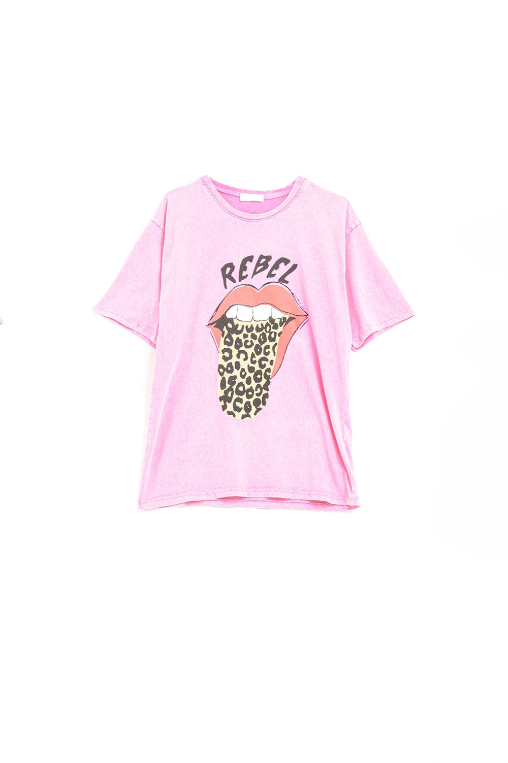 Pink Rebel Graphic Tee with Leopard Print Tongue Q2store