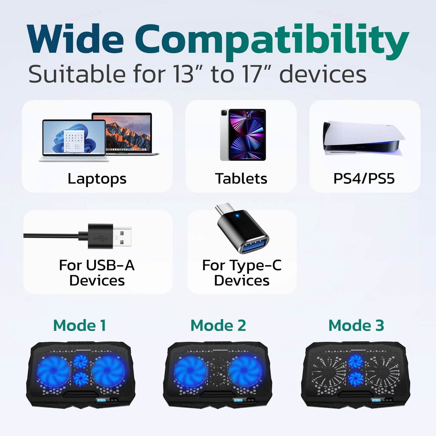 Purely Laptop Cooling Pad, 6 Adjustable Height Laptop Stand, 4 Fans: 3 Fan Modes + 6 Speeds, LED Display, 2 USB Ports DailySale