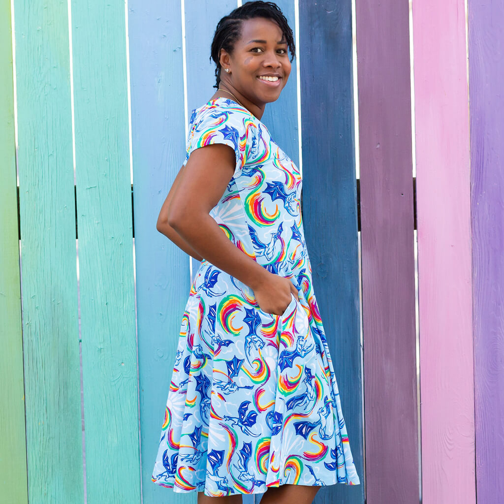 Adult Rainbow Breathing Dragons Super Twirler Dress with Pockets Princess Awesome & Boy Wonder