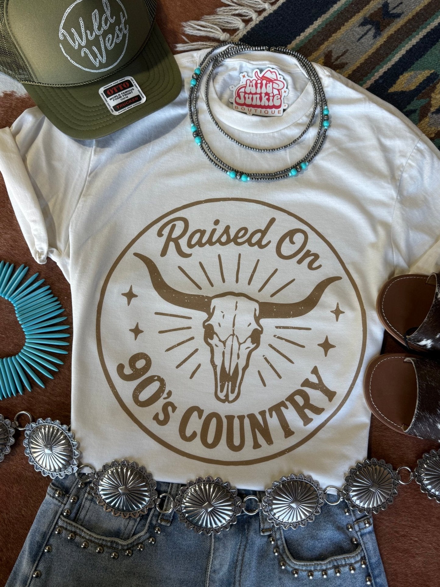 Raised On 90's Country Steer Skull Graphic Tee Wild Junkie