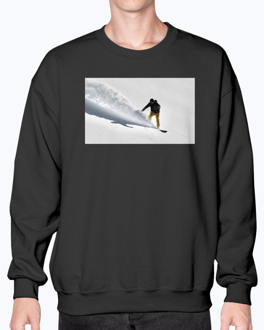 Powder Surfing, Snowboarder, Powder, Winter sport fun, Moss Apparel, Unisex Crewneck Sweatshirt Moss Apparel