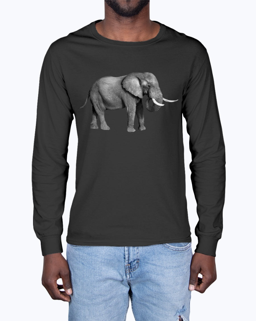 Grazing African Elephant, African Elephant, Elephant lovers, wildlife fans, Moss Apparel, Unisex Long Sleeve T-Shirt Moss Apparel