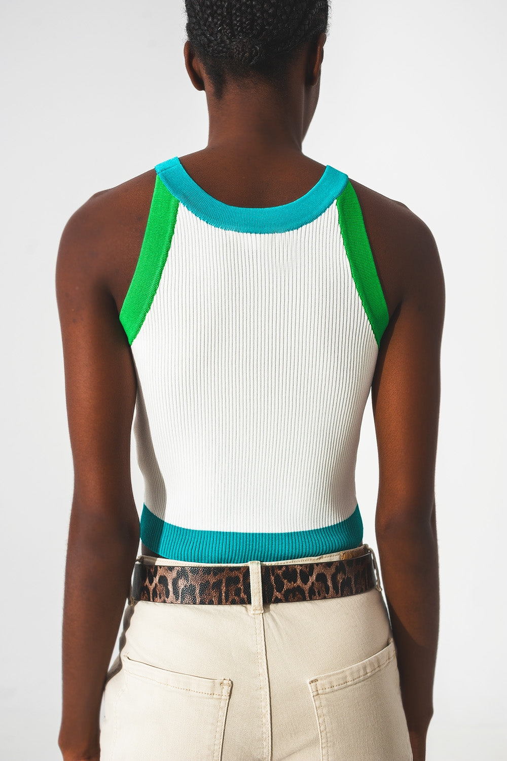 Ribbed cropped vest top in blue Q2store