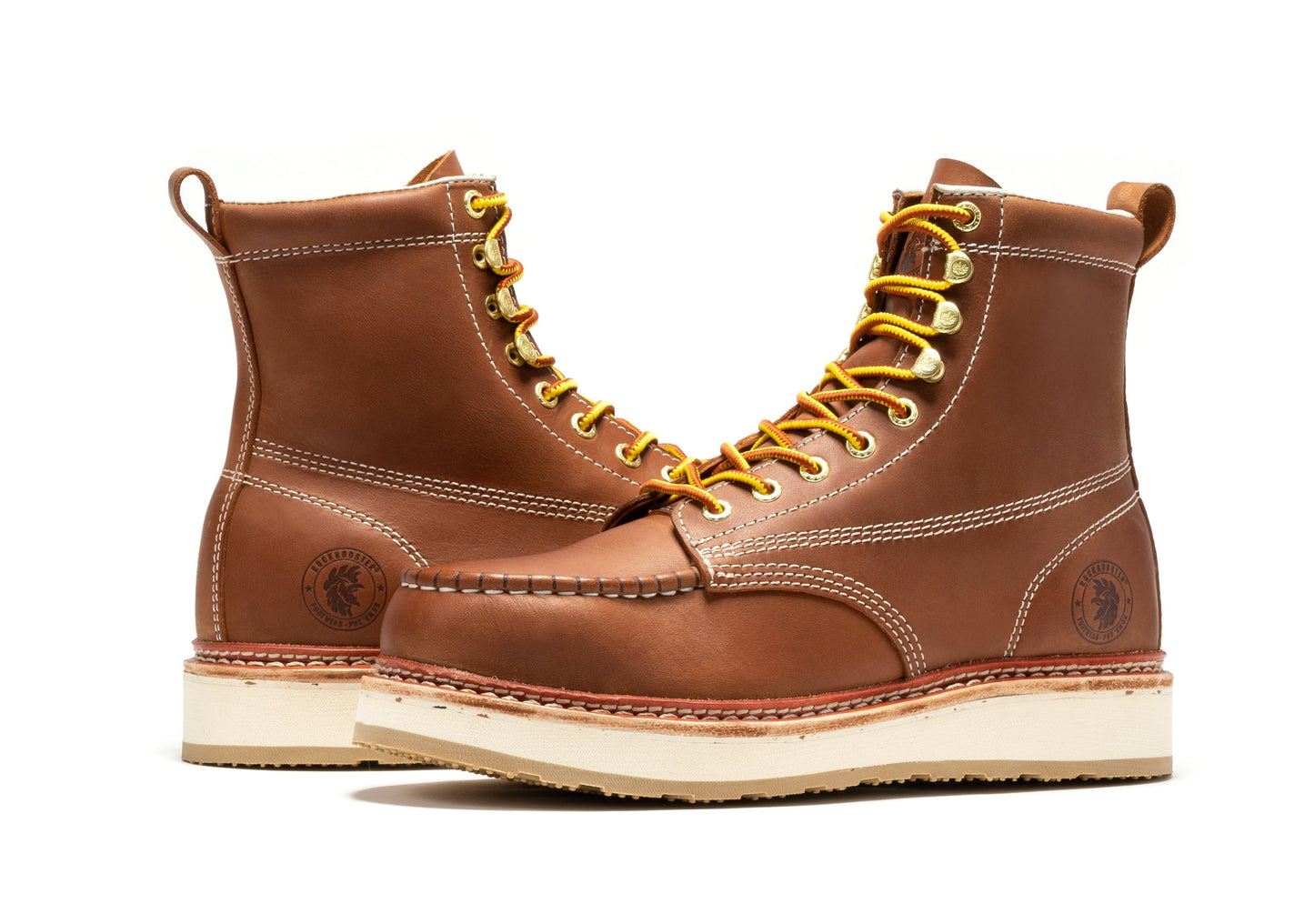 ROCKROOSTER Norwood Men's 6 inch Brown Steel Toe Wedge Work Boots SAP621 Rock Rooster Footwear Inc