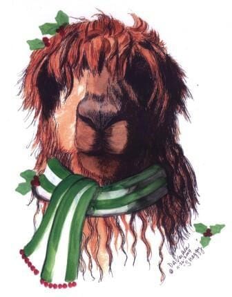 Shaggy Christmas Alpaca Greeting Card by Dee Purely Alpaca