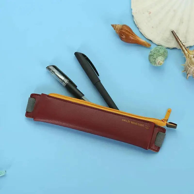 Slim Leather Unique Design Pencil Case Book Holder Pouch With Elastic Band For Notebook Fashion School Pen Case Stevvex