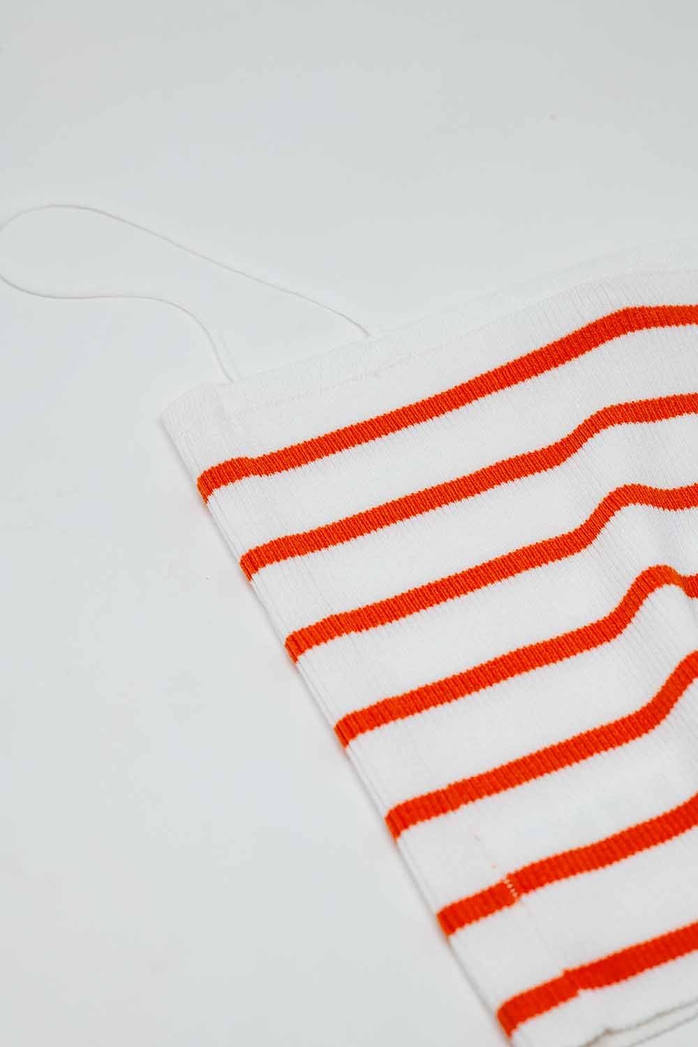 Striped White and Orange Top With Square Neckline Q2store
