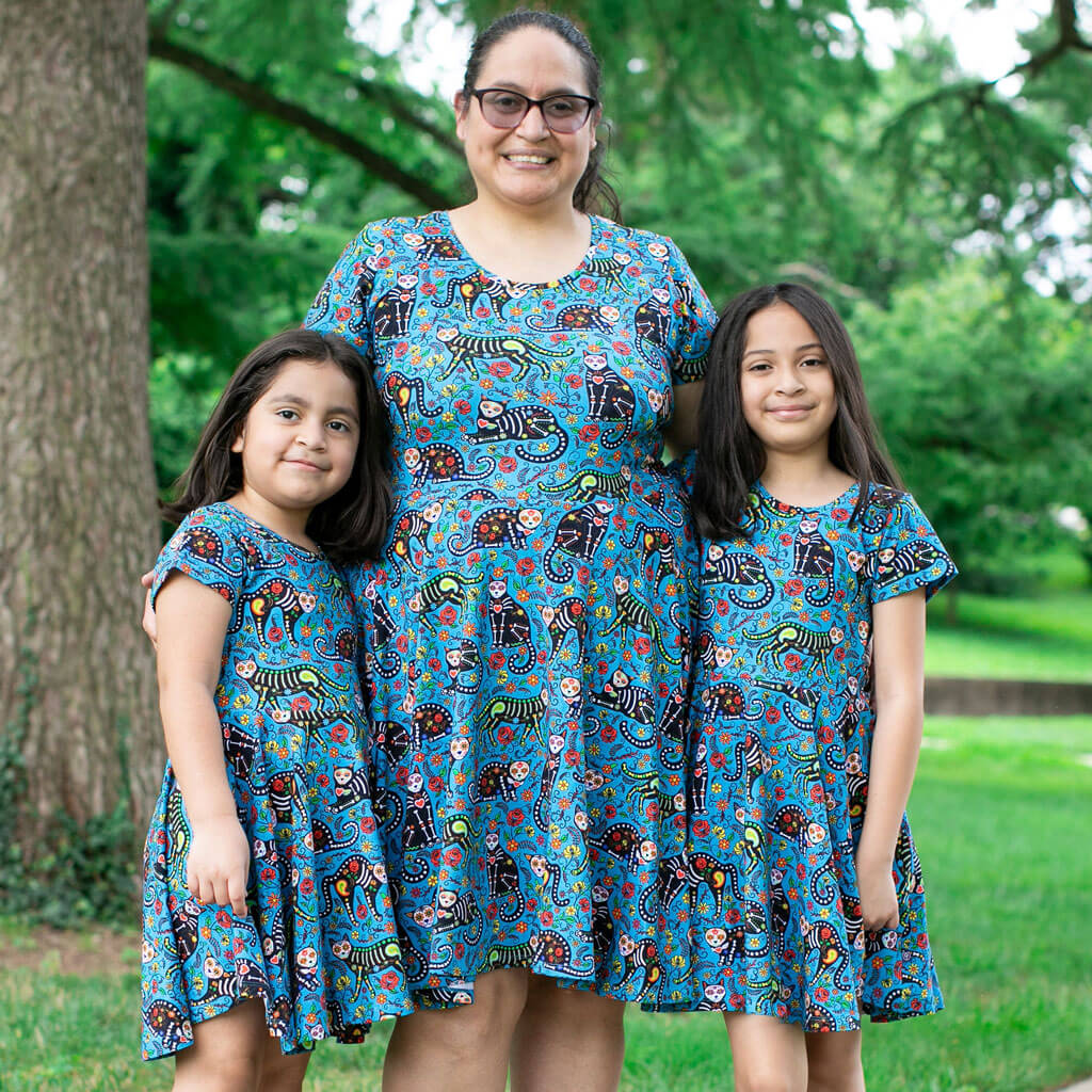 Adult "Los Gatos Fantasmas" Calavera Cats Super Twirler Dress with Pockets Princess Awesome & Boy Wonder