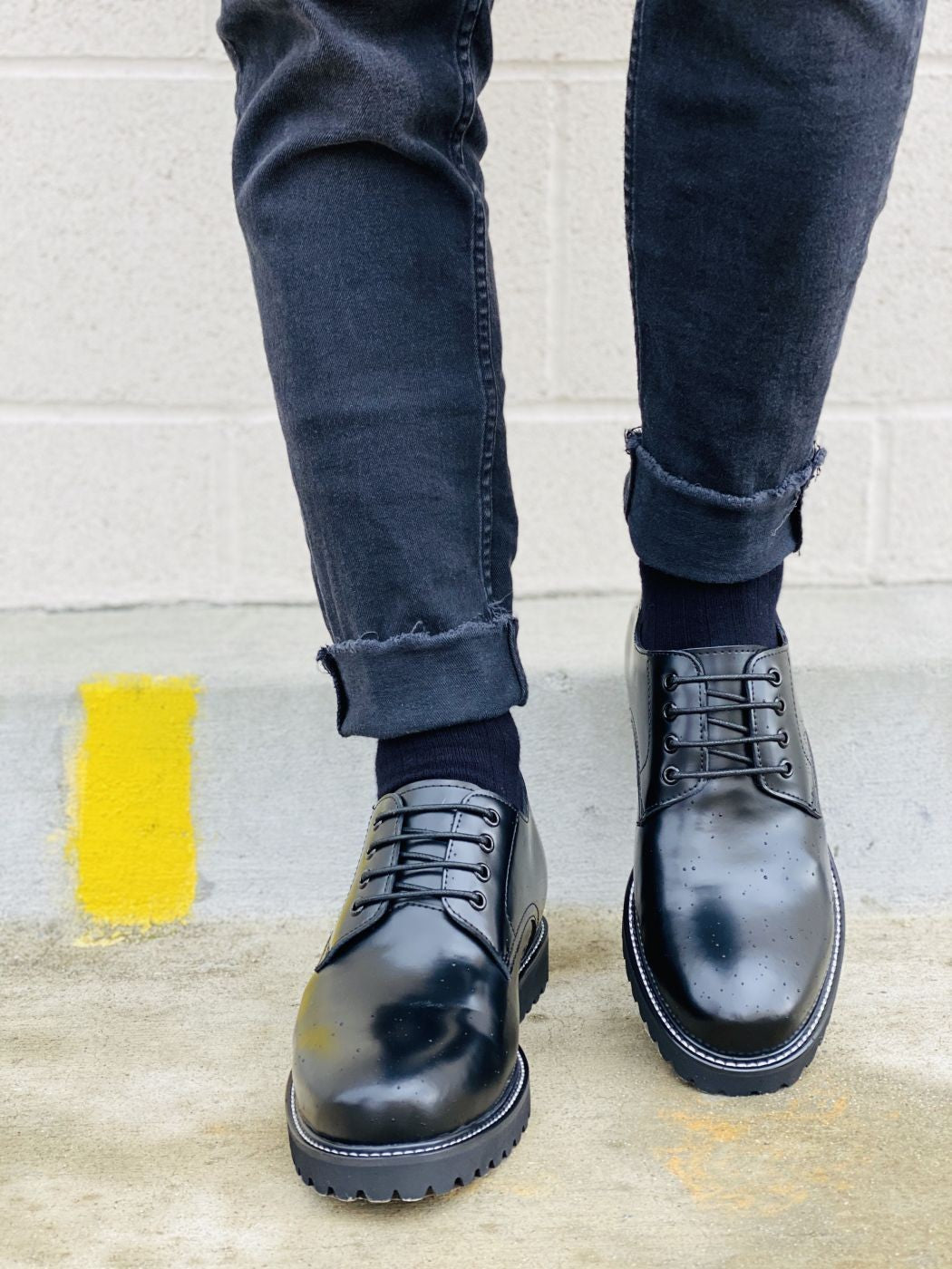 CALTO S9118 - 3" Taller Black Leather Elevator Work Shoes Tallmenshoes.com