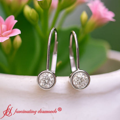 Lever Back Bezel Set Round Diamond Earrings Fascinating Diamonds
