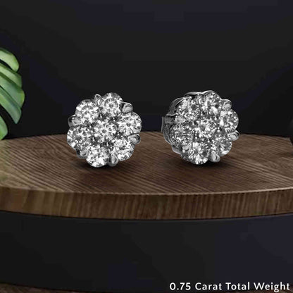0.75 Carat 7 Stone Flower Diamond Earring Fascinating Diamonds