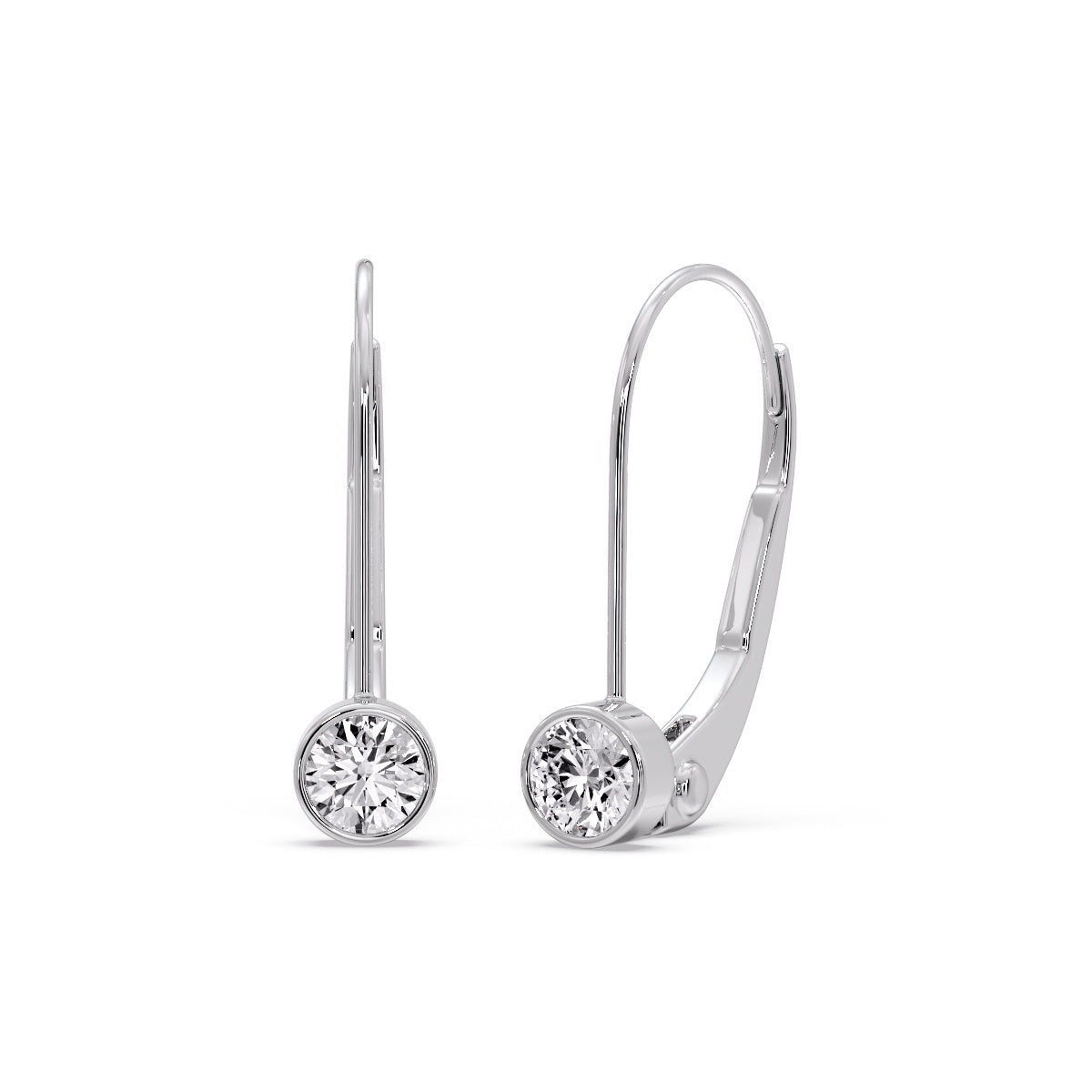 Lever Back Bezel Set Round Diamond Earrings Fascinating Diamonds