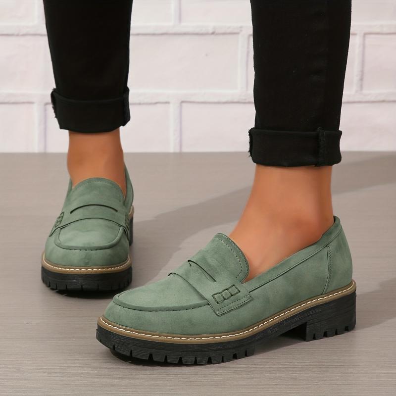 Thick-Sole Solid Color Loafers Women | Trendy Chunky Flats FitiqueFit