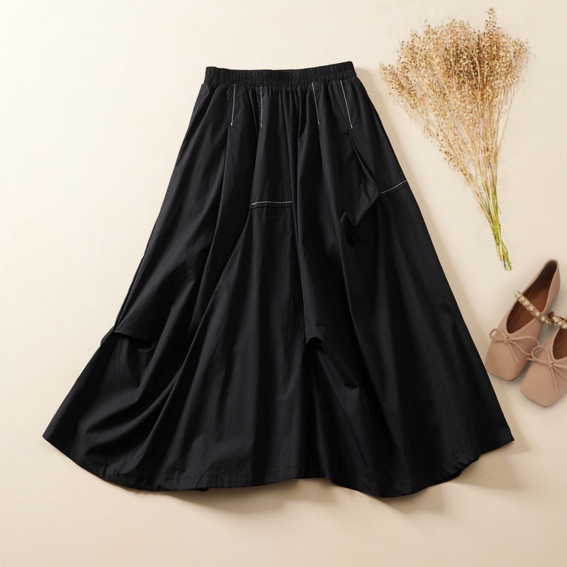 Women's Summer All Cotton Loose Western Style Mid-length Draping A- Line Skirt Grayceful LLC