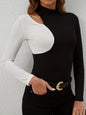 Cutout Contrast Mock Neck Long Sleeve T-Shirt New Era Fashion LLc