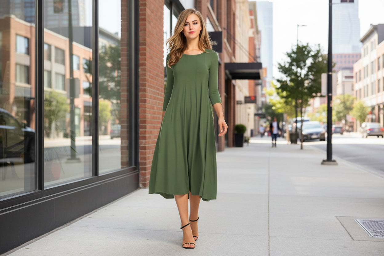 Women’s Floral Patchwork Three-Quarter Sleeve Dress FitiqueFit