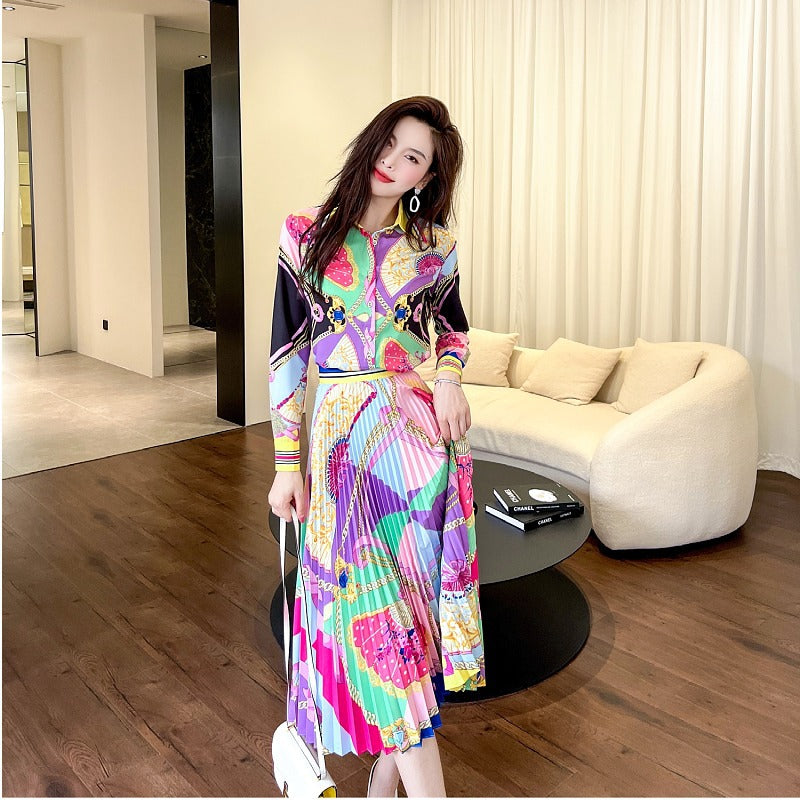 Printed Blouse Top Pleated Half Skirt Two Piece Set See size chart under “more details” The Fashion Celestial