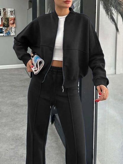 Baseball Collar Zip Up Outerwear and Drawstring Pants Set New Era Fashion LLc